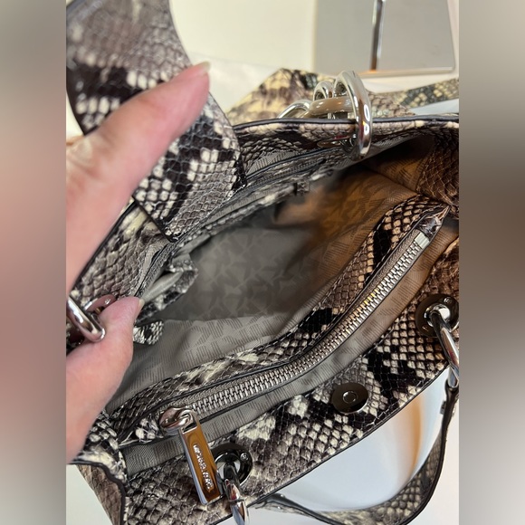 Michael Kors Steel Gray & Black Python Embossed Leather Small Cynthia Satchel - Picture 10 of 11